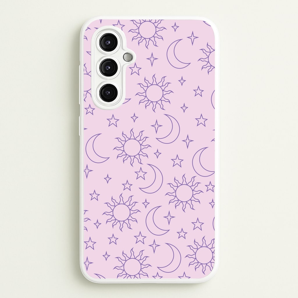 Sun, Moon And Stars Pattern Mauve  - Space Phone Case for Galaxy A14