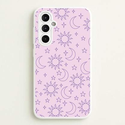 Sun, Moon And Stars Pattern Mauve  - Space Phone Case for Galaxy A14