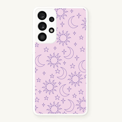 Sun, Moon And Stars Pattern Mauve  - Space Phone Case for Galaxy A33