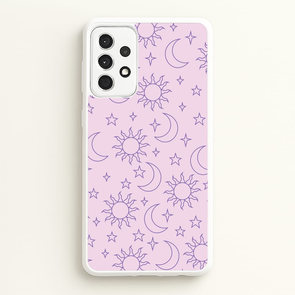 Sun, Moon And Stars Pattern Mauve  - Space Phone Case for Galaxy A52 / A52s