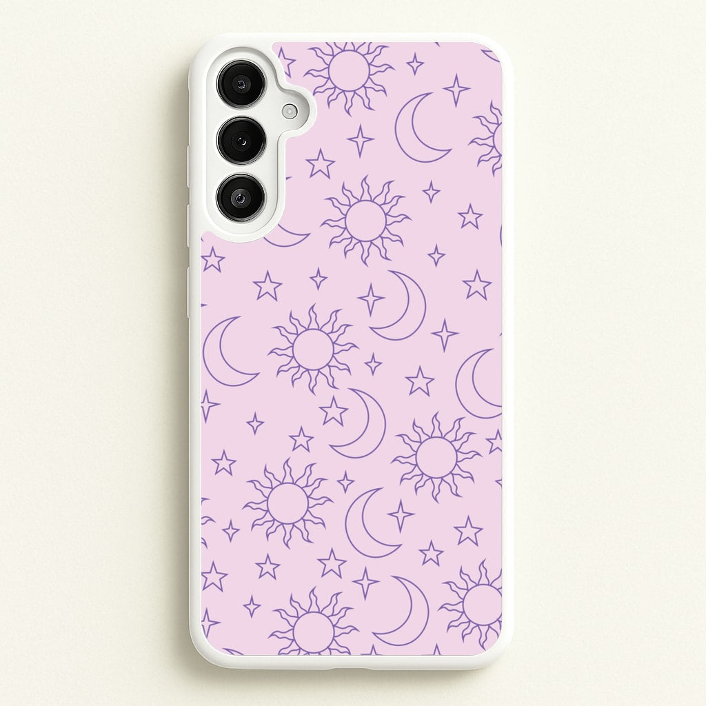 Sun, Moon And Stars Pattern Mauve  - Space Phone Case for Galaxy A36