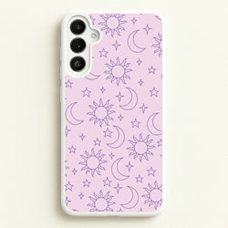 Sun, Moon And Stars Pattern Mauve  - Space Phone Case for Galaxy A36