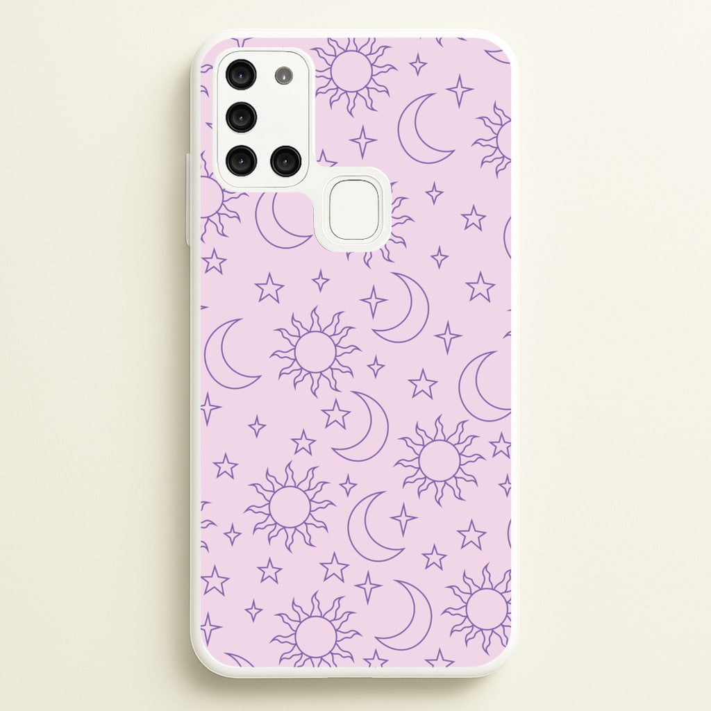 Sun, Moon And Stars Pattern Mauve  - Space Phone Case for Galaxy A21s