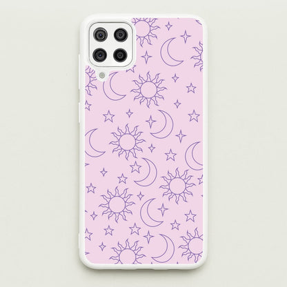 Sun, Moon And Stars Pattern Mauve  - Space Phone Case for Galaxy A12