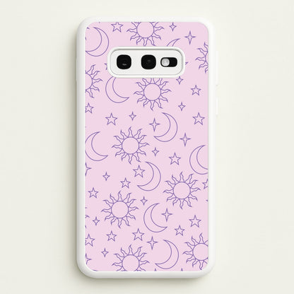 Sun, Moon And Stars Pattern Mauve  - Space Phone Case for Galaxy S10e