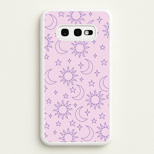 Sun, Moon And Stars Pattern Mauve  - Space Phone Case for Galaxy S10e