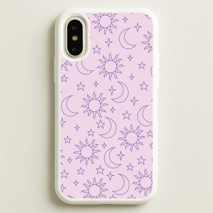 Sun, Moon And Stars Pattern Mauve  - Space Phone Case for iPhone X / XS