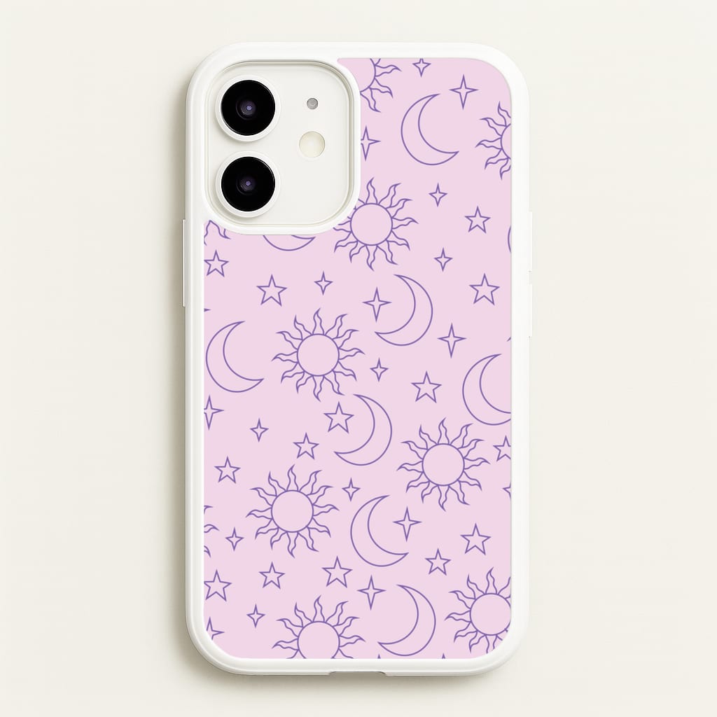Sun, Moon And Stars Pattern Mauve  - Space Phone Case for iPhone 12 / 12 Pro