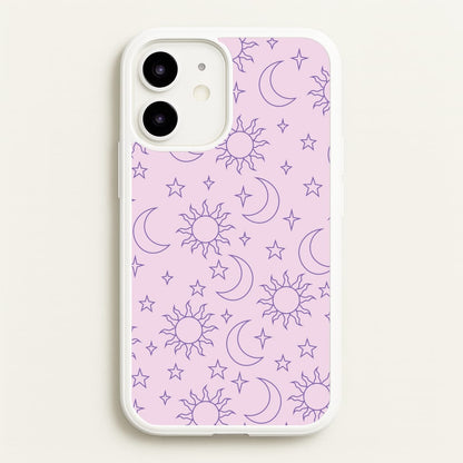 Sun, Moon And Stars Pattern Mauve  - Space Phone Case for iPhone 12 / 12 Pro
