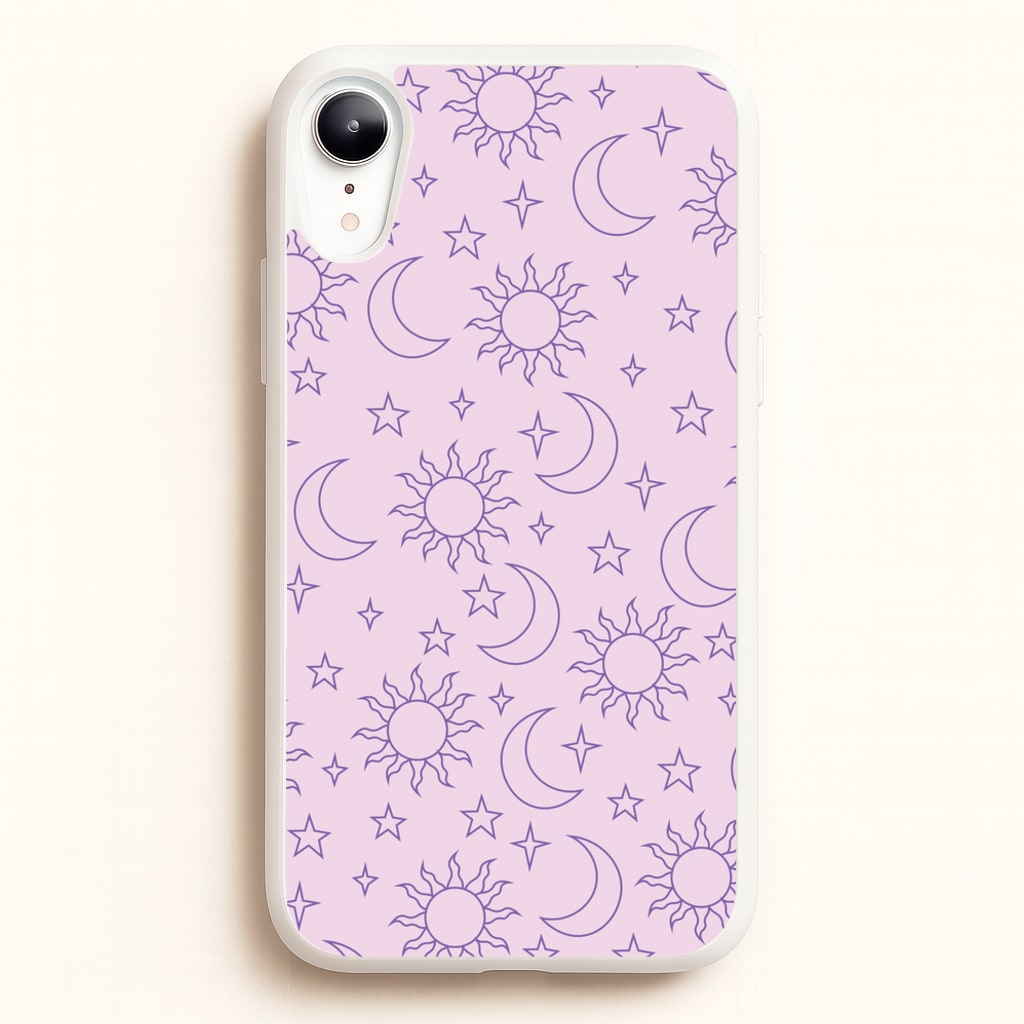 Sun, Moon And Stars Pattern Mauve  - Space Phone Case for iPhone XR