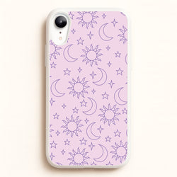 Sun, Moon And Stars Pattern Mauve  - Space Phone Case for iPhone XR