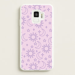 Sun, Moon And Stars Pattern Mauve  - Space Phone Case for Galaxy S9