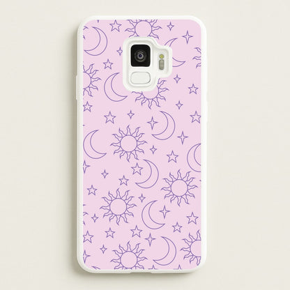 Sun, Moon And Stars Pattern Mauve  - Space Phone Case for Galaxy S9