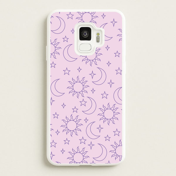 Sun, Moon And Stars Pattern Mauve  - Space Phone Case for Galaxy S9