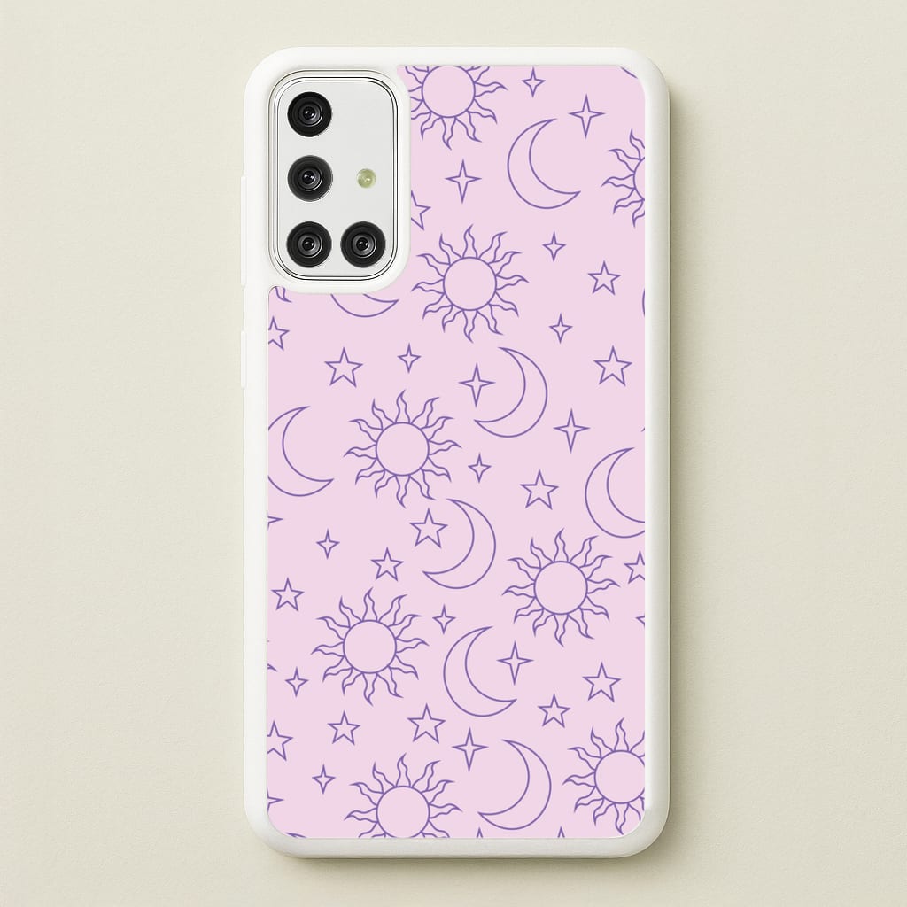 Sun, Moon And Stars Pattern Mauve  - Space Phone Case for Galaxy A71