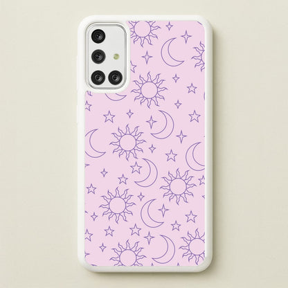 Sun, Moon And Stars Pattern Mauve  - Space Phone Case for Galaxy A71