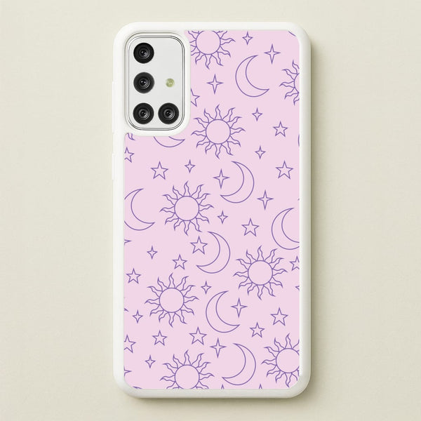 Sun, Moon And Stars Pattern Mauve  - Space Phone Case for Galaxy A71