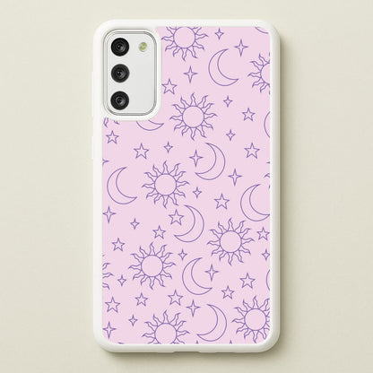 Sun, Moon And Stars Pattern Mauve  - Space Phone Case for Galaxy S20