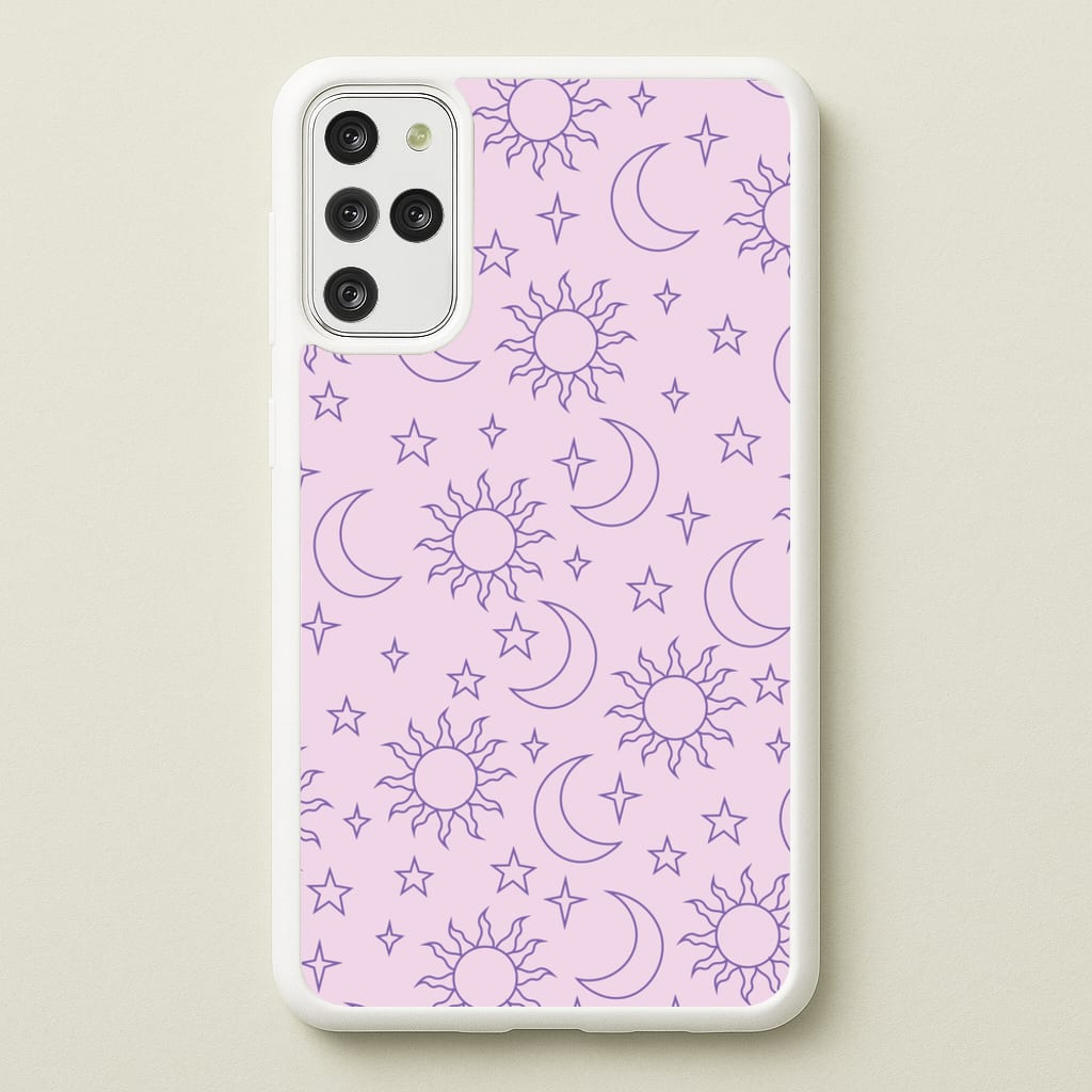 Sun, Moon And Stars Pattern Mauve  - Space Phone Case for Galaxy S20 Plus