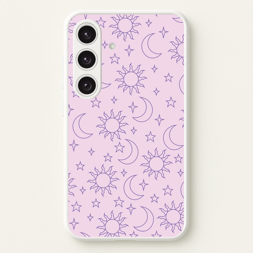 Sun, Moon And Stars Pattern Mauve  - Space Phone Case for Galaxy S25