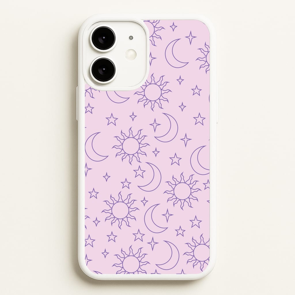 Sun, Moon And Stars Pattern Mauve  - Space Phone Case for iPhone 11