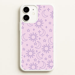 Sun, Moon And Stars Pattern Mauve  - Space Phone Case for iPhone 11