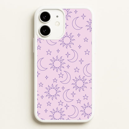 Sun, Moon And Stars Pattern Mauve  - Space Phone Case for iPhone 11