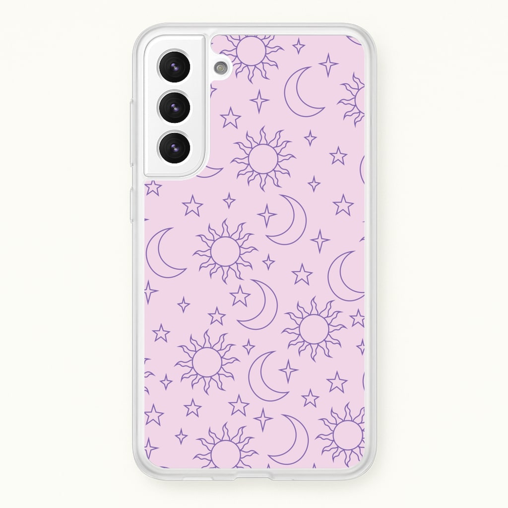 Sun, Moon And Stars Pattern Mauve  - Space Phone Case for Galaxy S22 Plus