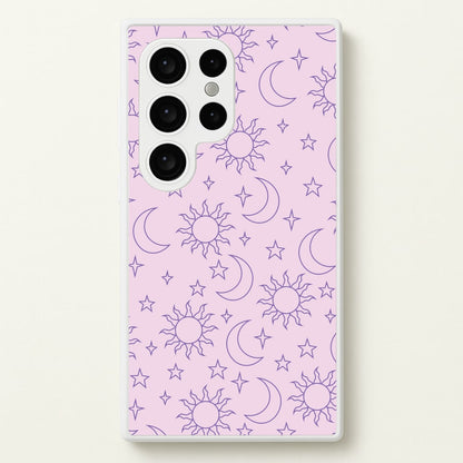 Sun, Moon And Stars Pattern Mauve  - Space Phone Case for Galaxy S24 Ultra