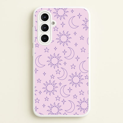 Sun, Moon And Stars Pattern Mauve  - Space Phone Case for Galaxy A16