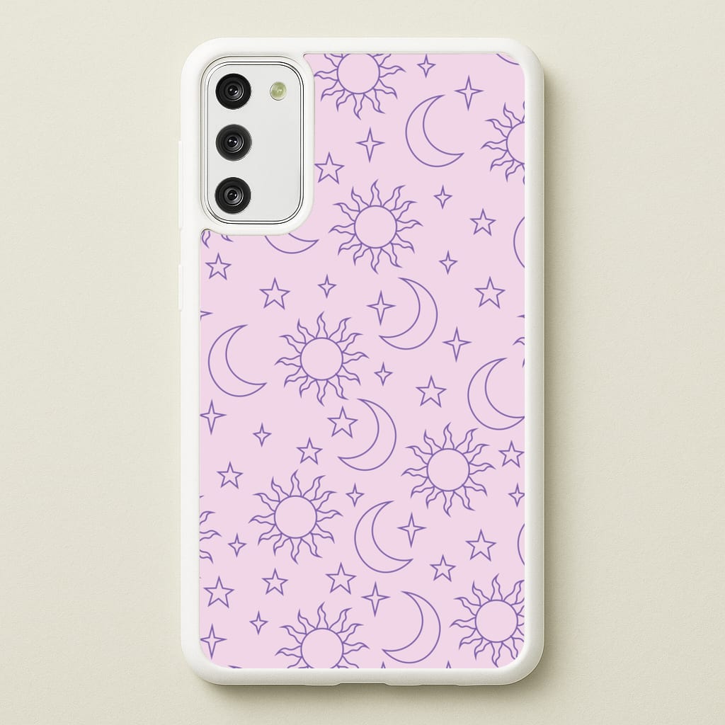 Sun, Moon And Stars Pattern Mauve  - Space Phone Case for Galaxy S20FE