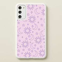 Sun, Moon And Stars Pattern Mauve  - Space Phone Case for Galaxy S20FE