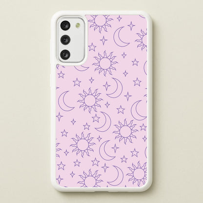 Sun, Moon And Stars Pattern Mauve  - Space Phone Case for Galaxy S20FE