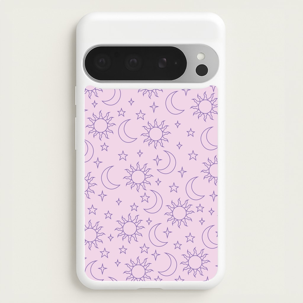 Sun, Moon And Stars Pattern Mauve  - Space Phone Case for Google Pixel 9 Pro XL