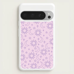 Sun, Moon And Stars Pattern Mauve  - Space Phone Case for Google Pixel 9 Pro XL