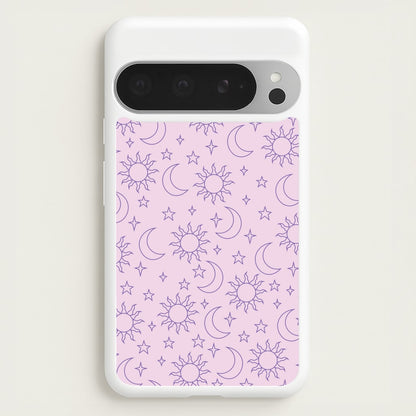 Sun, Moon And Stars Pattern Mauve  - Space Phone Case for Google Pixel 9 Pro XL