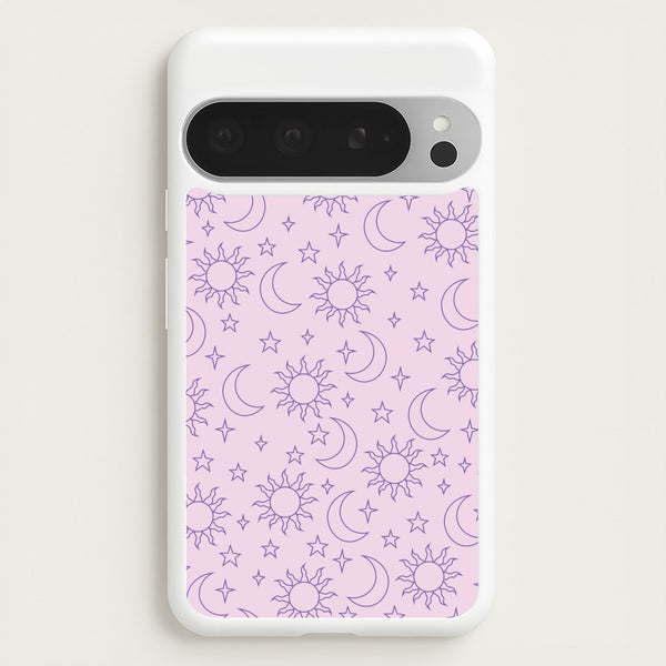 Sun, Moon And Stars Pattern Mauve  - Space Phone Case for Google Pixel 9 Pro XL