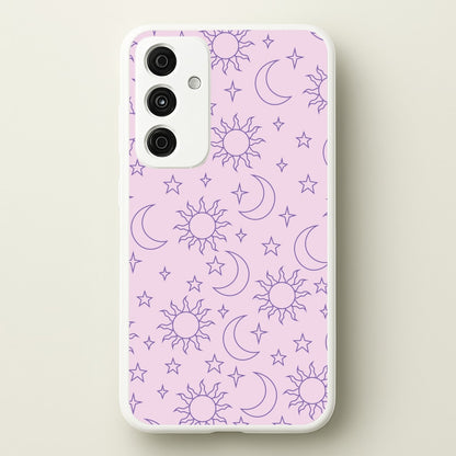 Sun, Moon And Stars Pattern Mauve  - Space Phone Case for Galaxy A55