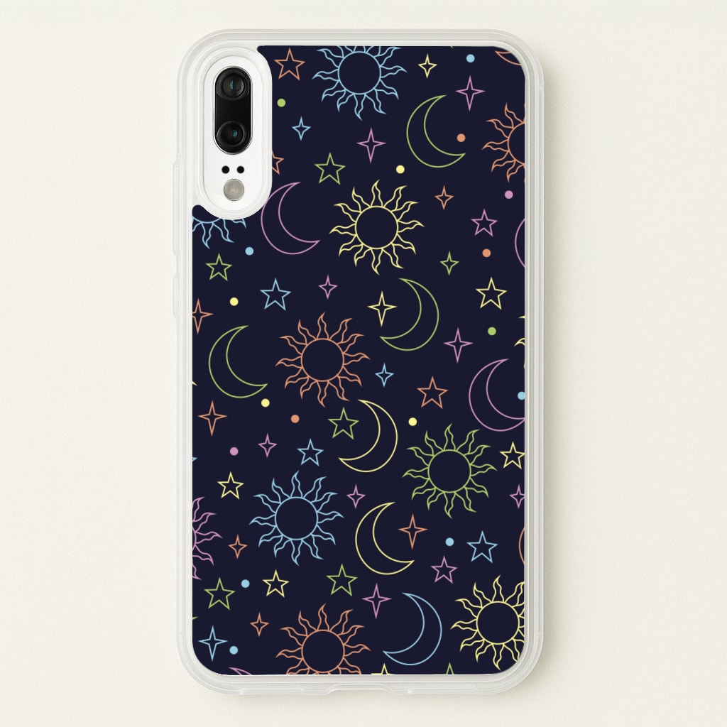 Sun, Moon And Stars Pattern Rainbow  - Space Phone Case for Huawei P20