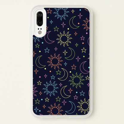 Sun, Moon And Stars Pattern Rainbow  - Space Phone Case for Huawei P20