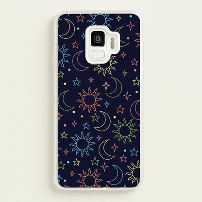 Sun, Moon And Stars Pattern Rainbow  - Space Phone Case for Galaxy S9