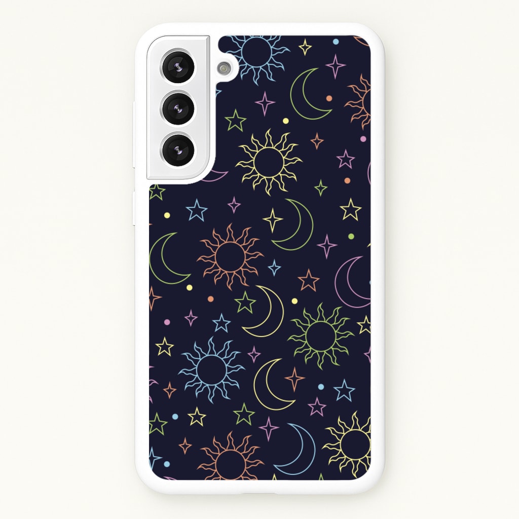 Sun, Moon And Stars Pattern Rainbow  - Space Phone Case for Galaxy S22 Plus
