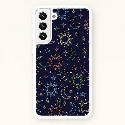 Sun, Moon And Stars Pattern Rainbow  - Space Phone Case for Galaxy S22 Plus