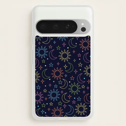 Sun, Moon And Stars Pattern Rainbow  - Space Phone Case for Google Pixel 9 Pro XL