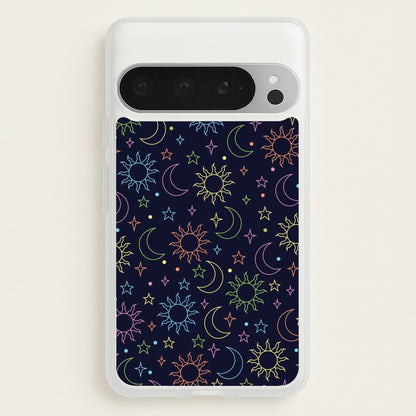 Sun, Moon And Stars Pattern Rainbow  - Space Phone Case for Google Pixel 9 Pro XL
