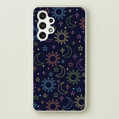 Sun, Moon And Stars Pattern Rainbow  - Space Phone Case for Galaxy A13