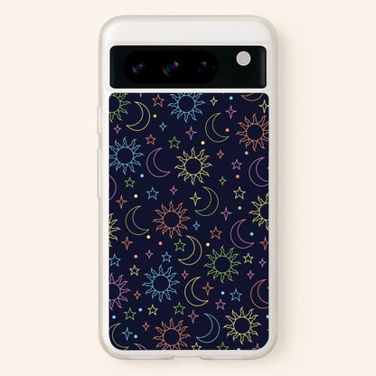 Sun, Moon And Stars Pattern Rainbow  - Space Phone Case for Google Pixel 8 Pro