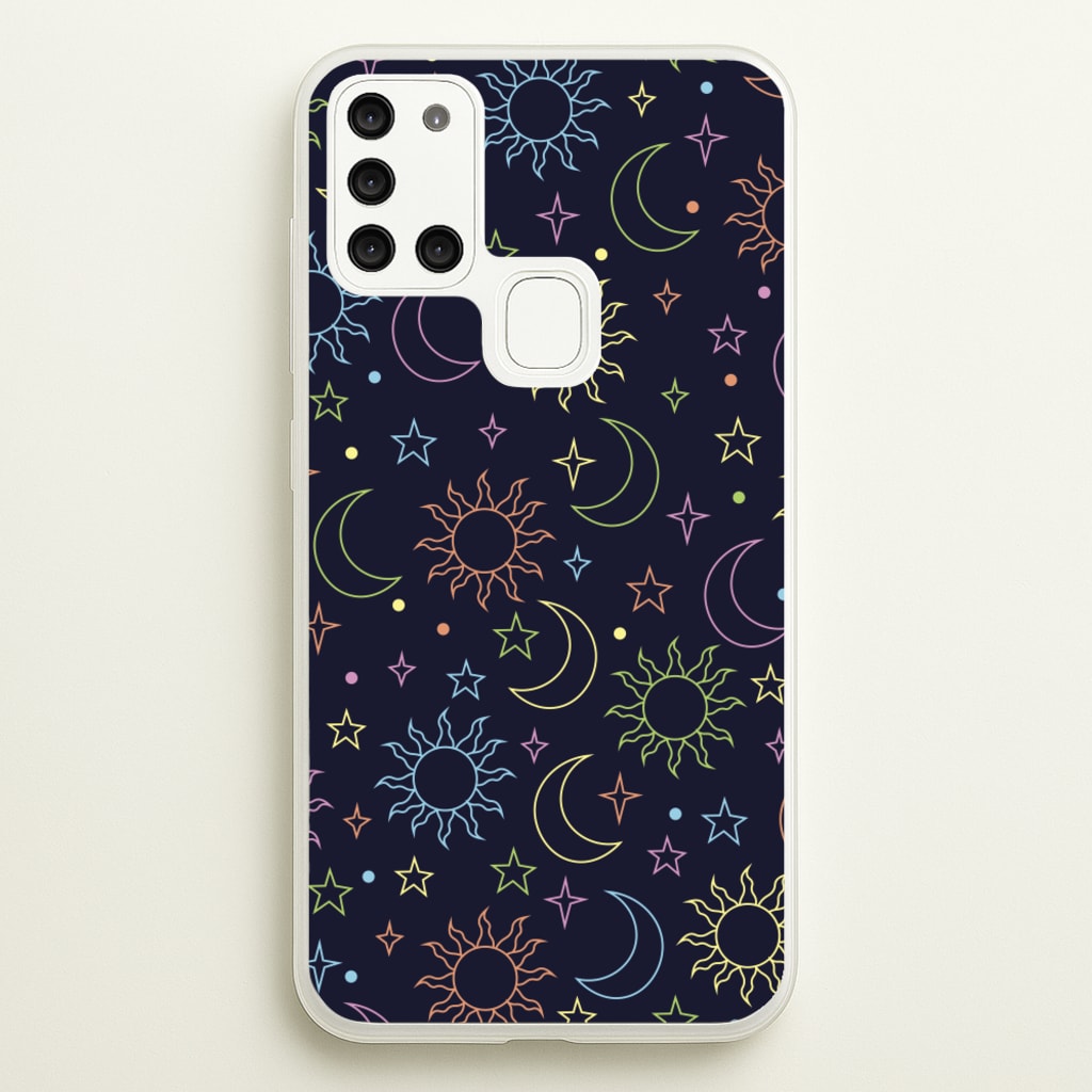 Sun, Moon And Stars Pattern Rainbow  - Space Phone Case for Galaxy A21s