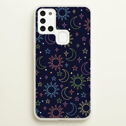 Sun, Moon And Stars Pattern Rainbow  - Space Phone Case for Galaxy A21s
