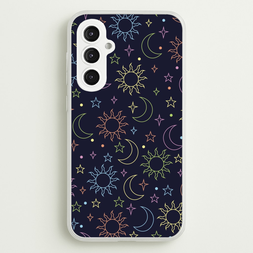 Sun, Moon And Stars Pattern Rainbow  - Space Phone Case for Galaxy S23FE